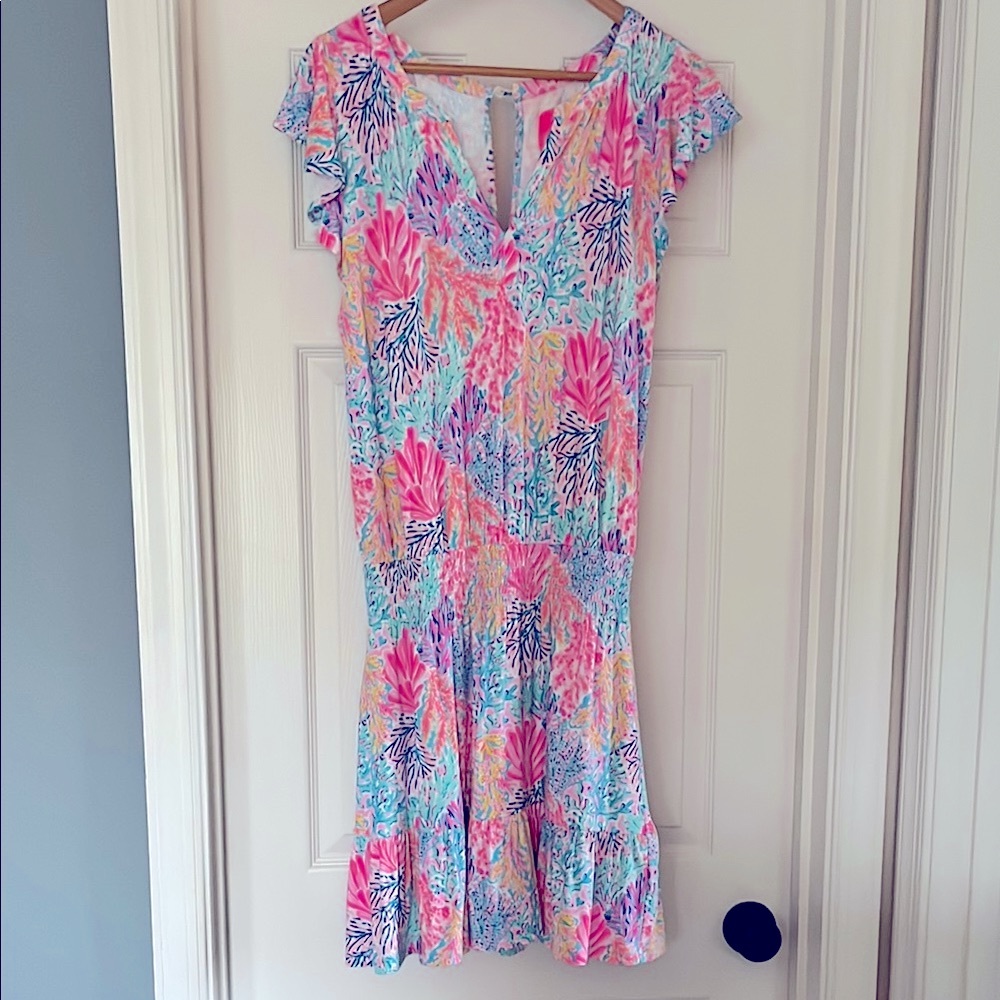 Lilly Pulitzer Pink and Blue Fit and Flare Midi Dress